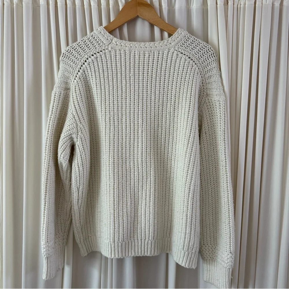 Marine Layer Oversized‎ Crew Neck Sweater Ivory Cream Cotton/Wool Fisherman